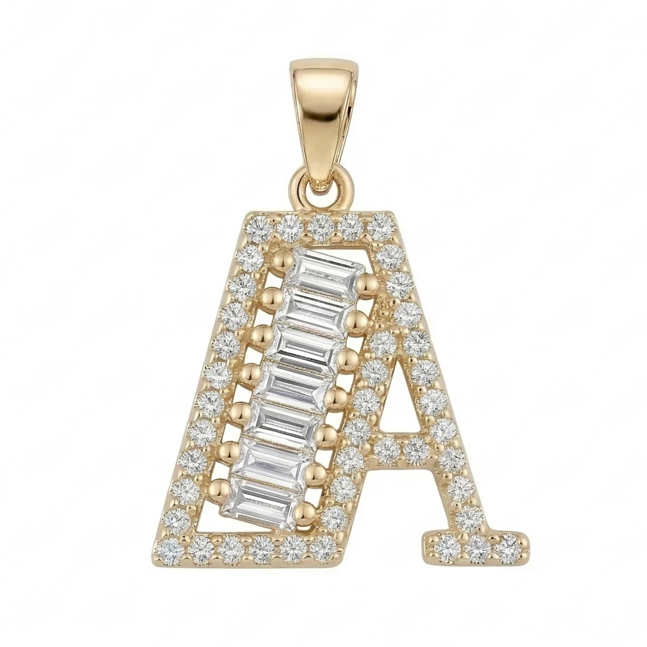 Buchstabenanhänger A aus 14 Karat Gold – Baguette-Steine