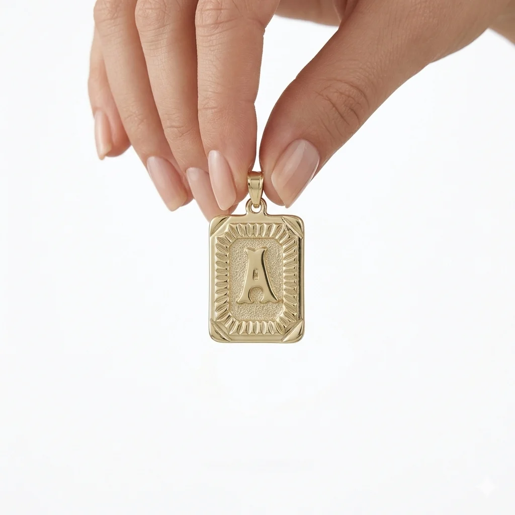 Buchstabenanhänger A aus 14 Karat Gold – Rechteck Modell 3 2