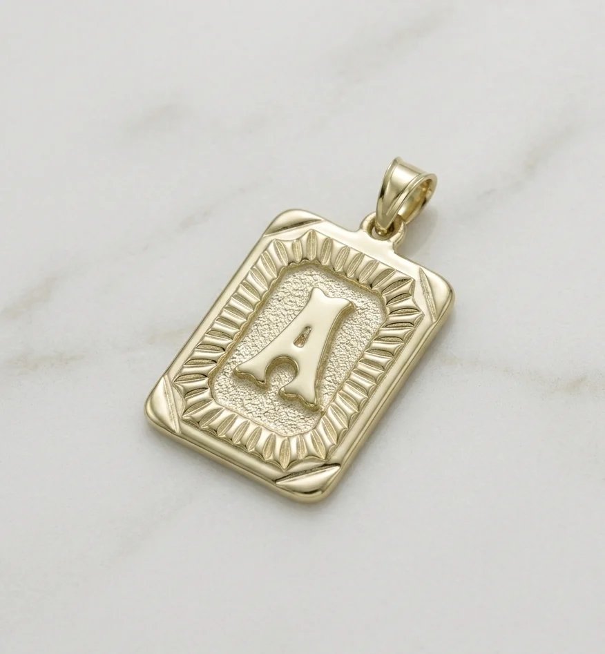 Buchstabenanhänger A aus 14 Karat Gold – Rechteck Modell 3 3