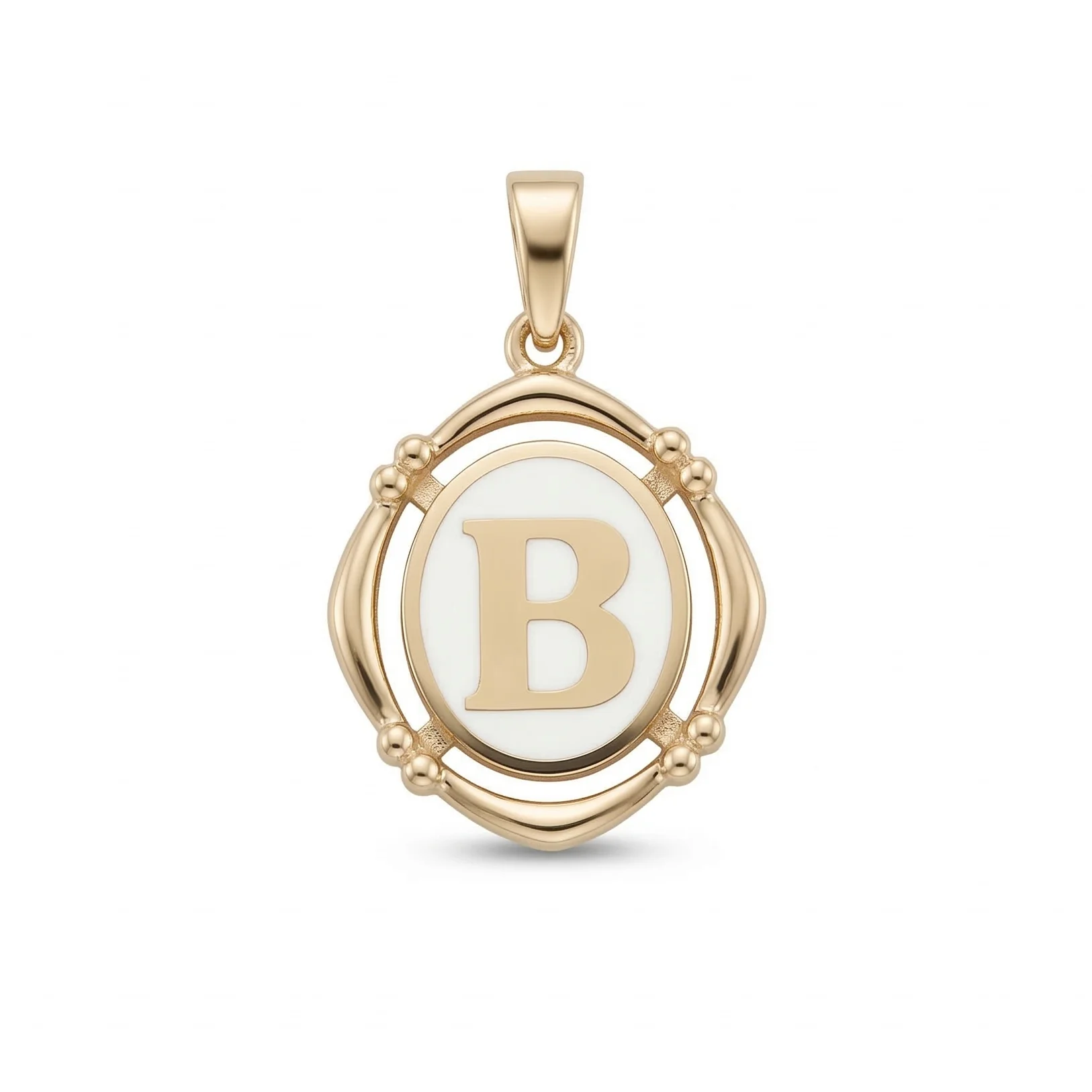 Buchstabenanhänger B aus 14 Karat Gold – Perlmutt 2