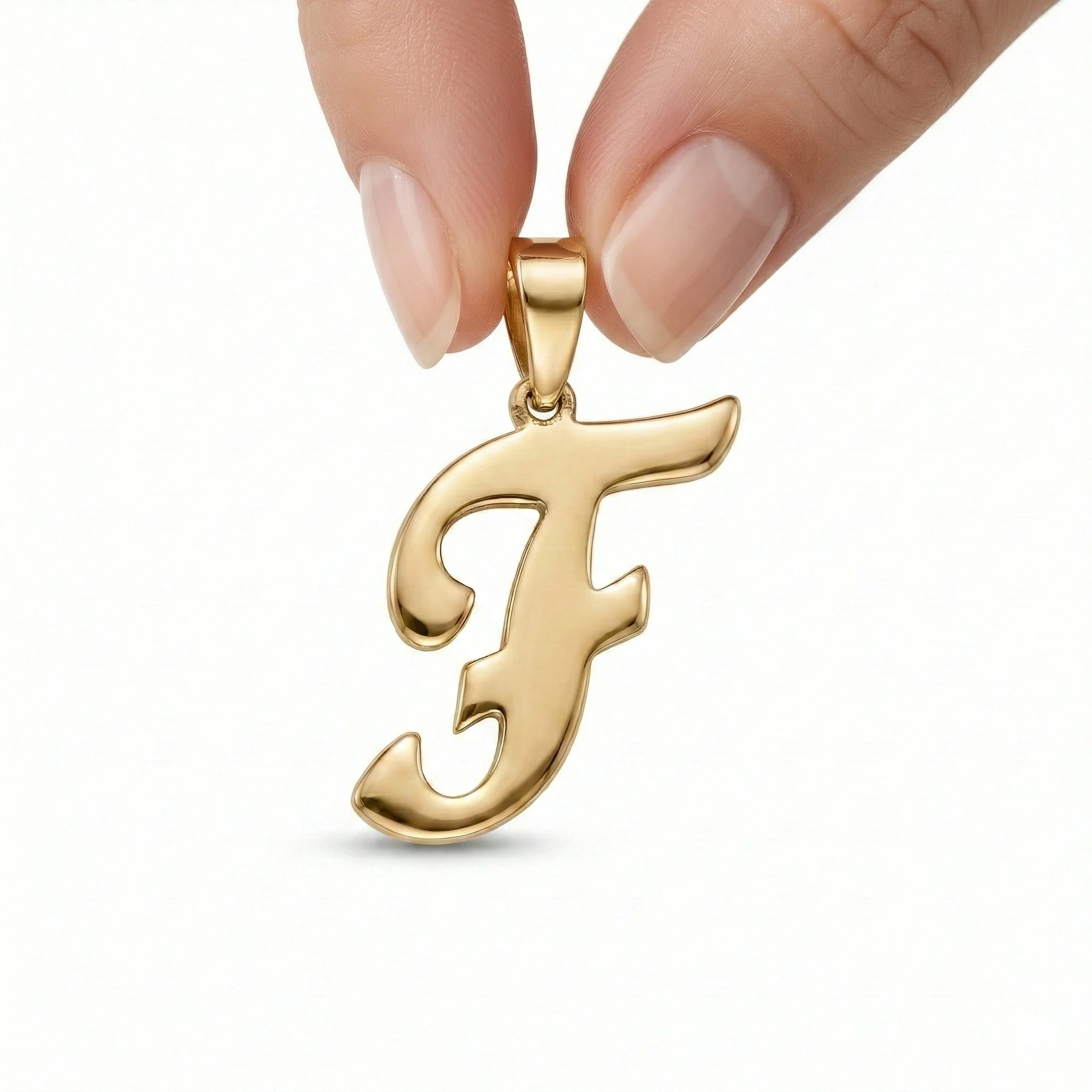 Buchstabenanhänger F aus 14 Karat Gold – Handschrift 3