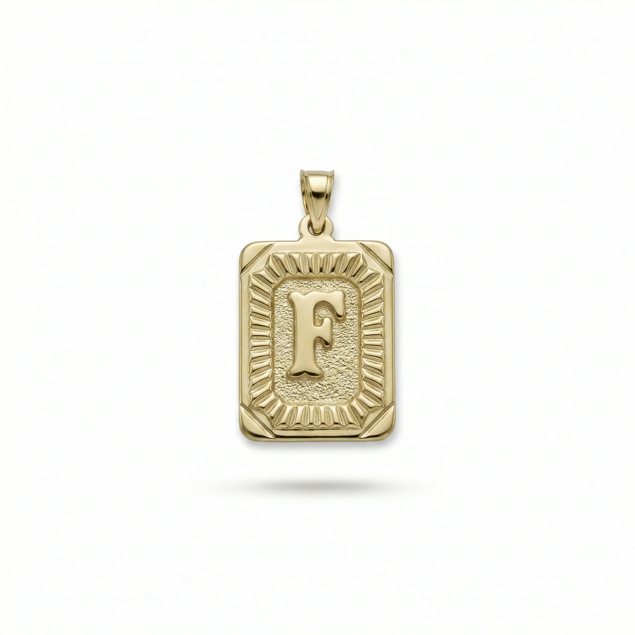 Buchstabenanhänger F aus 14 Karat Gold – Rechteck Modell 3