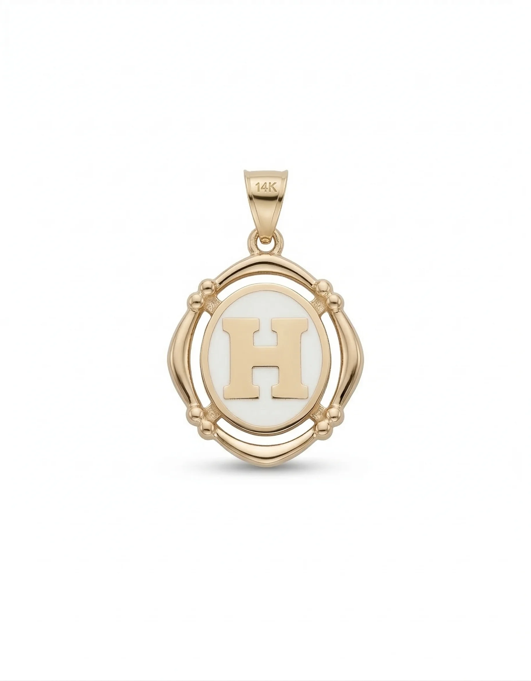 Buchstabenanhänger H aus 14 Karat Gold – Perlmutt 1