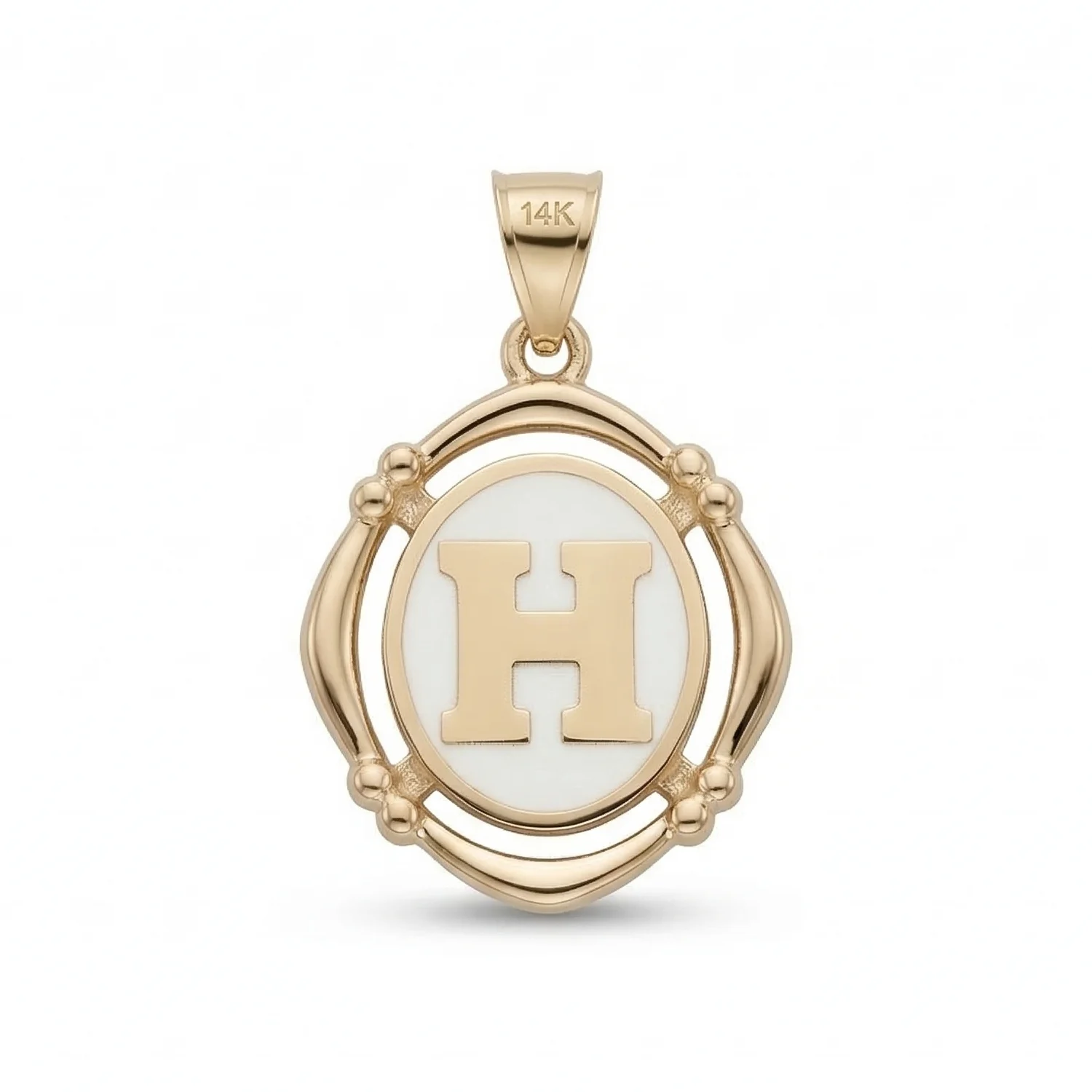 Buchstabenanhänger H aus 14 Karat Gold – Perlmutt 2