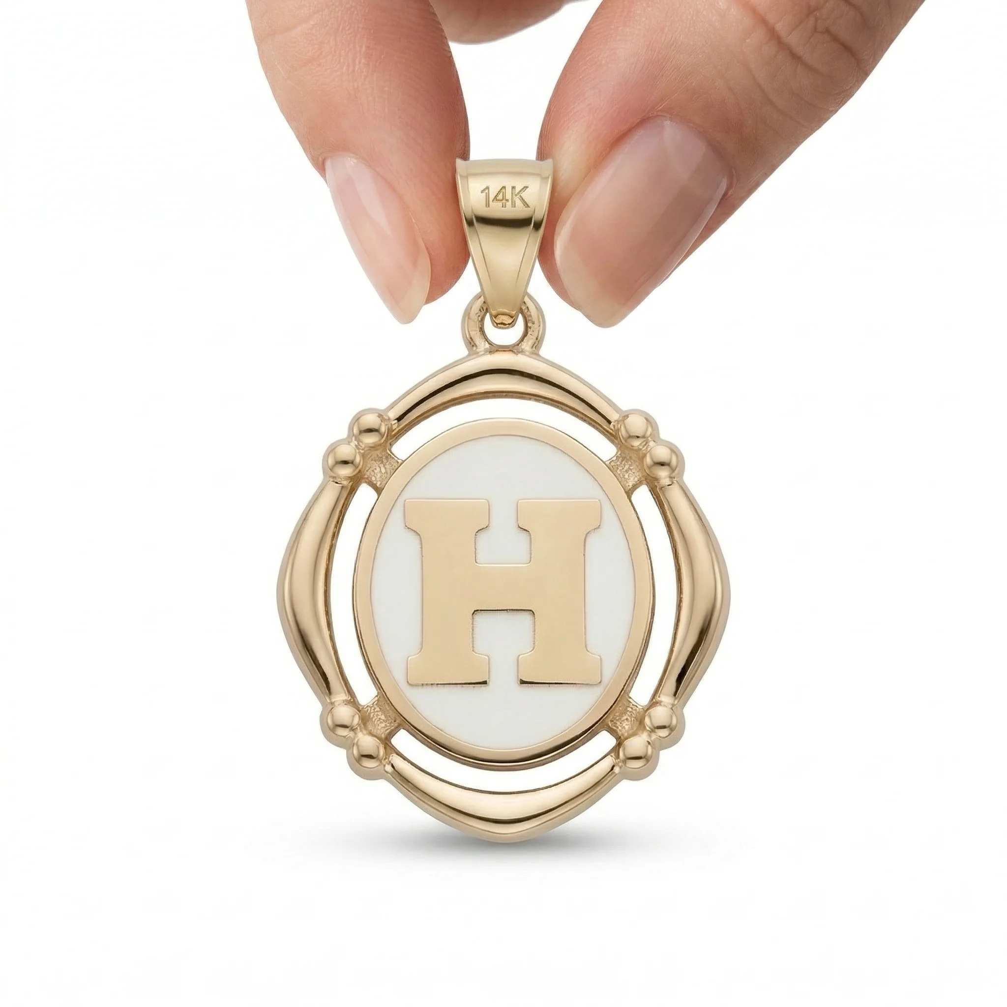 Buchstabenanhänger H aus 14 Karat Gold – Perlmutt 3