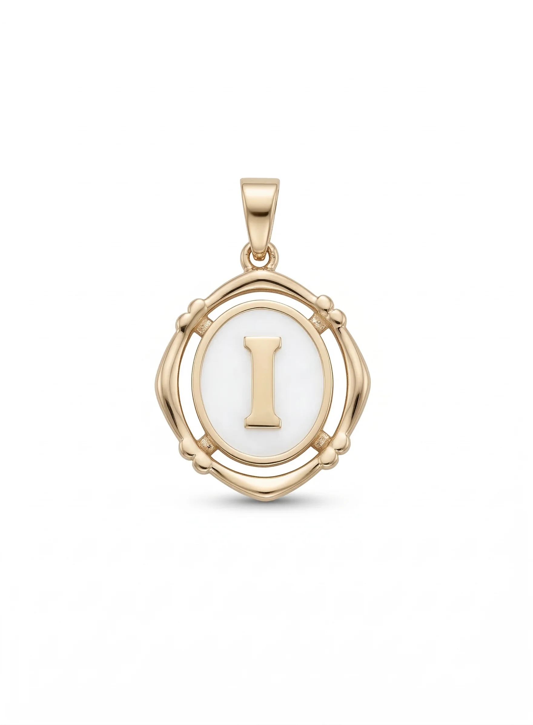 Buchstabenanhänger I aus 14 Karat Gold – Perlmutt 1