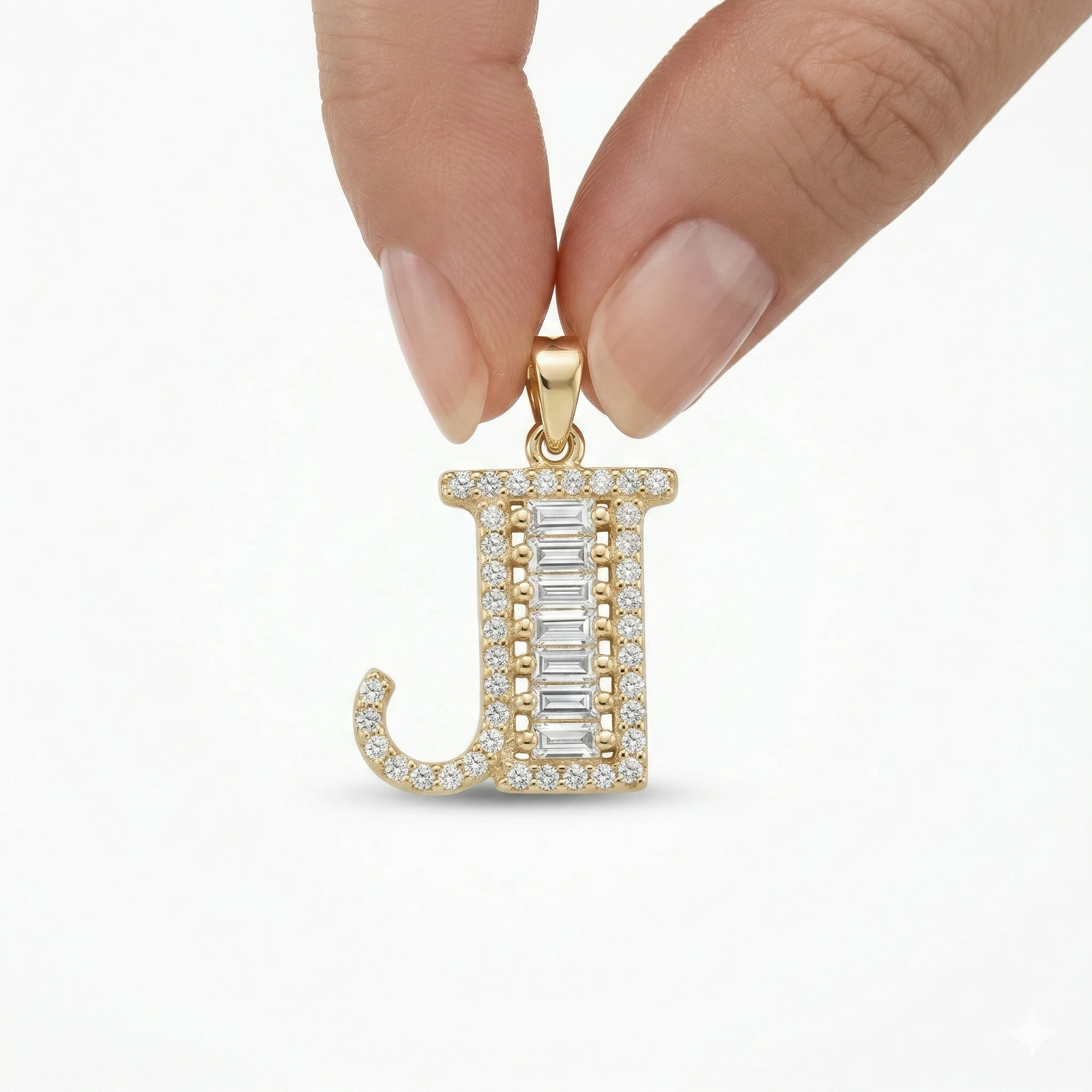 Buchstabenanhänger J aus 14 Karat Gold – Baguette-Steine 3