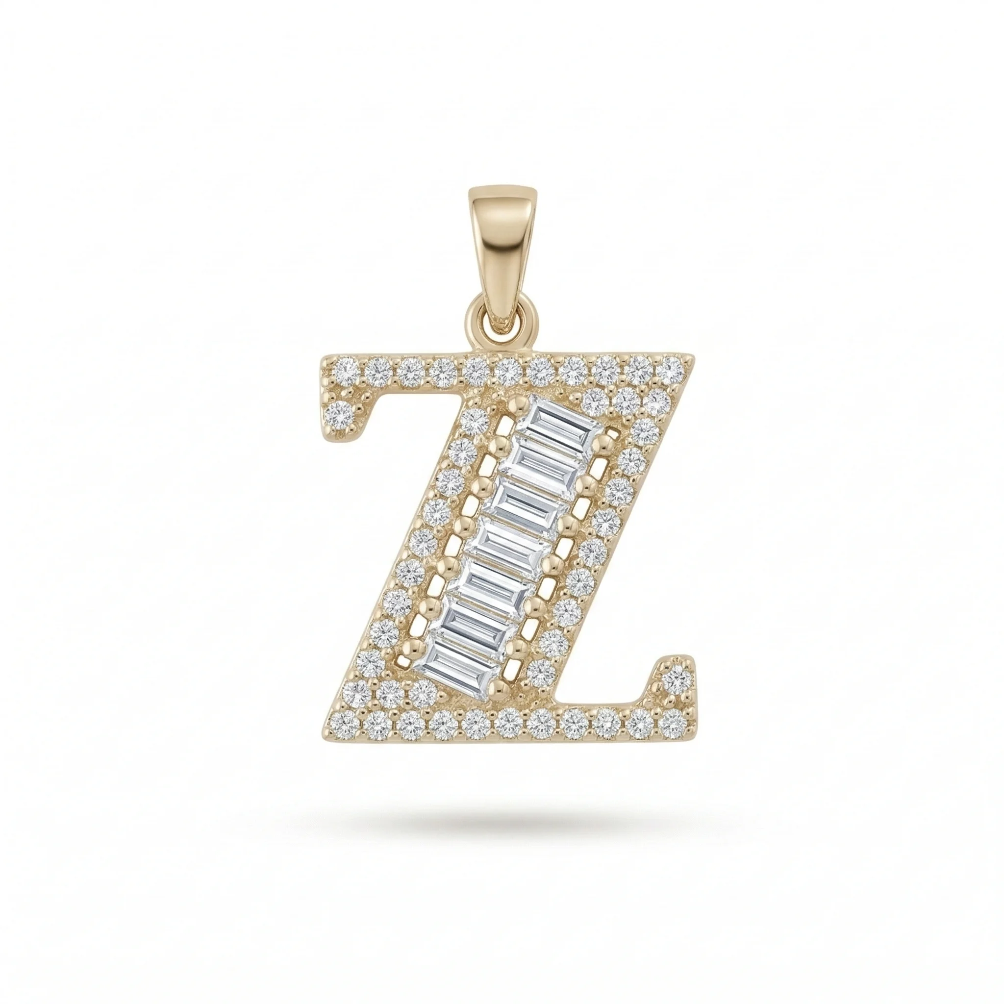 Buchstabenanhänger Z aus 14 Karat Gold – Baguette-Steine 1