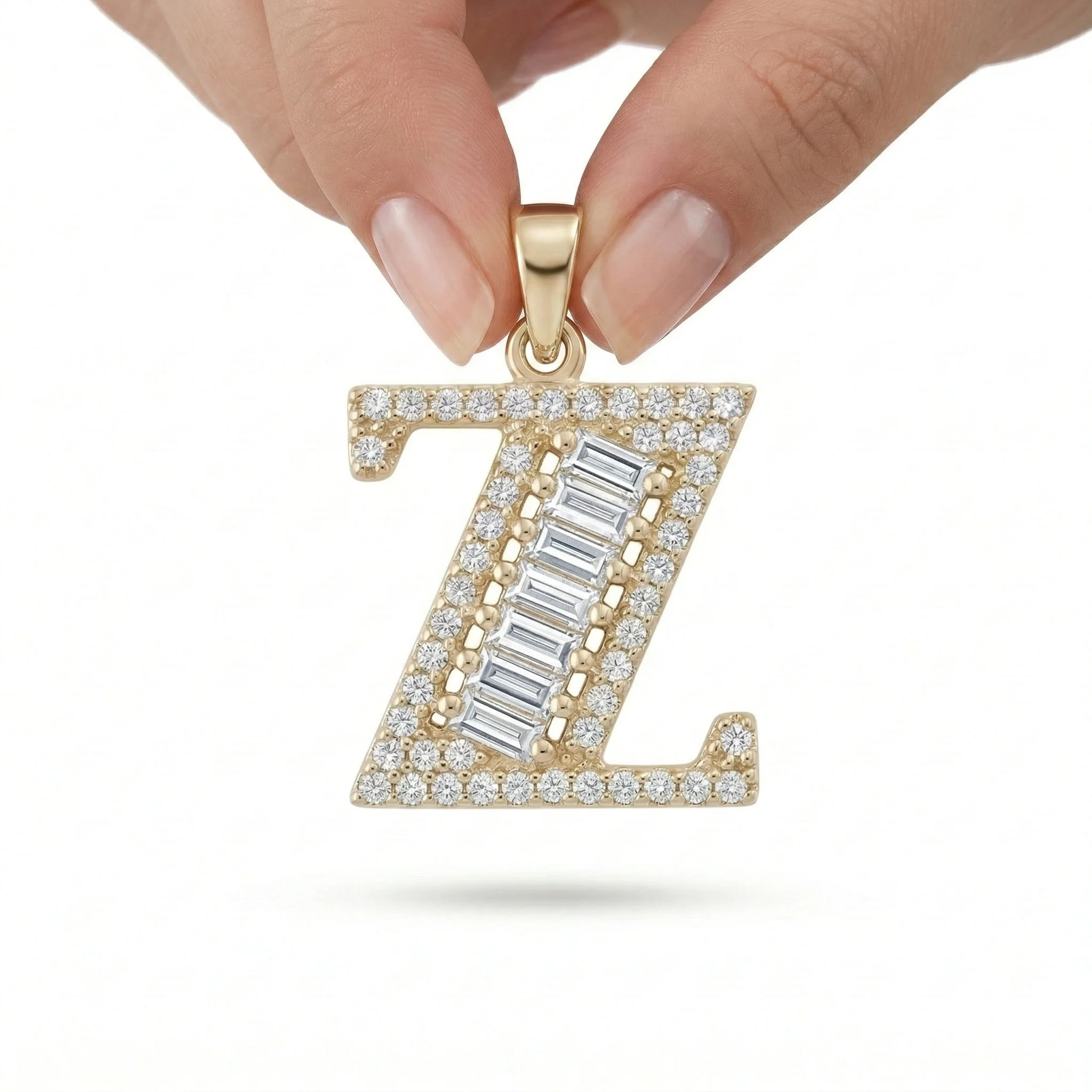 Buchstabenanhänger Z aus 14 Karat Gold – Baguette-Steine 3